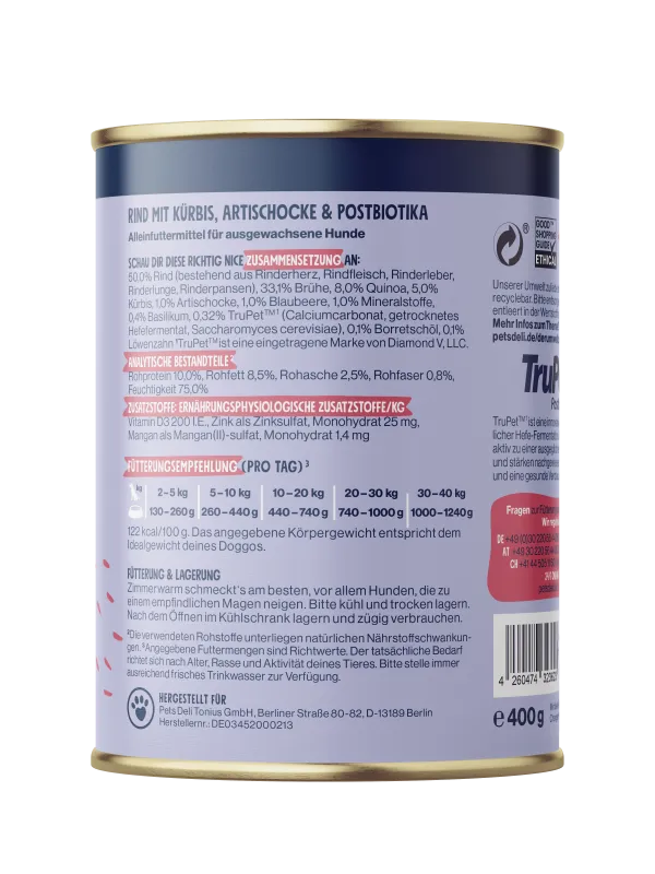 Pets Deli Solution Belly Balance Rind mit Kürbis, Artischocke & Postbiotika 400g